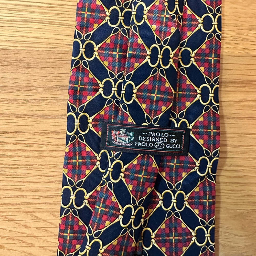 Paolo Gucci Navy Blue Horsebit Silk Neck Tie 100% Silk - Picture 6 of 8